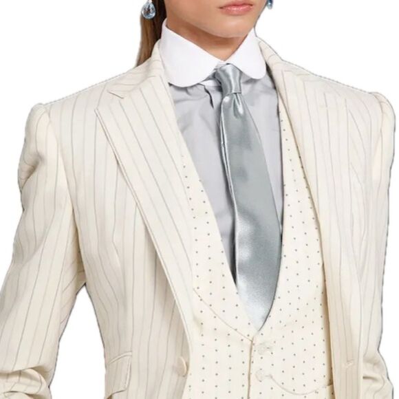 Ralph Lauren~ Collection Spring 12 Cream Pinstripe Wool Blend Crepe Casey Blazer - Picture 10 of 16
